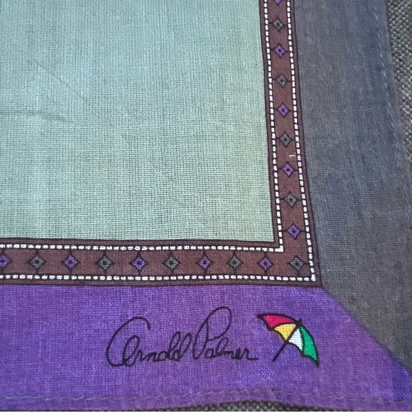 Vintage Arnold Palmer Purple and Gray Men's Accessories Pocket Square - 16”x 16” - Picture 3 of 8